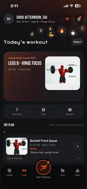 Today's workout: Legs B, Hinge Focus, 7 exercises