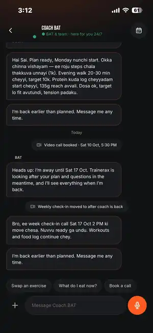 Chat with Coach BAT about the plan, in Telugu and English